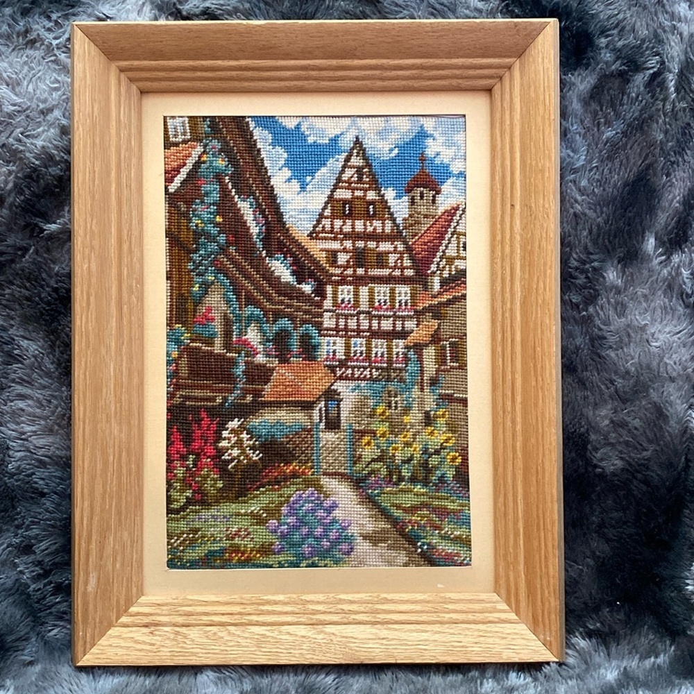 Framed Cross-Stitch Art with Wooden Frame